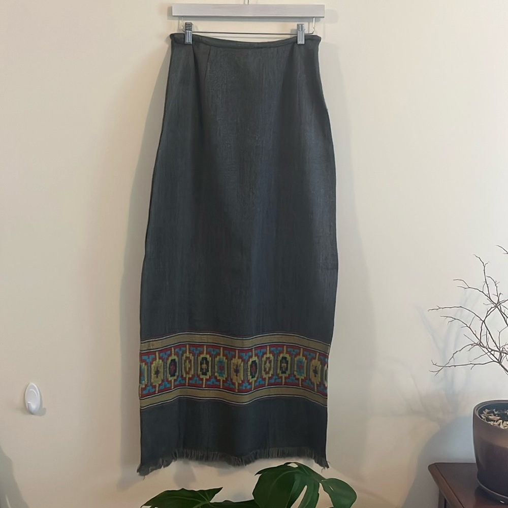 Vintage Free People Blanket Maxi Skirt Fringe Navajo Aztec Boho Southwestern 6
